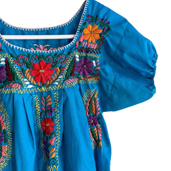 Handmade Mexican Blouse blue and purple XS - Picture 5 of 6